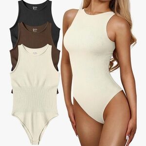 Sleeveless Ribbed Bodysuit - Cream and Black